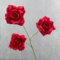 3-head artificial silk red roses flower branch for home wedding decor and floral arrangement. - Bright Red