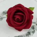 Dark red velvet rose flower head close up, exquisite artificial floral detail for home decor - Red