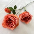 Artificial orange Austin rose flower bouquet variant, premium brushed fabric material for decor. - Caramel color