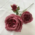 Artificial Rose Flower Branch 3-Head Silk Rose Bouquet Home Wedding Floral Decor - Burgundy
