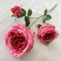 3-Head artificial rose flower bunch brushed fabric fake flowers for home decoration - Rose Pink