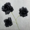 3-head artificial black roses silk flower bouquet for home wedding decoration and party. - Black
