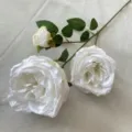 Artificial rose branch with 3 white flower heads and green leaves, perfect for home decor. - Cream