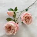 Artificial rose branch 3-head silk flower for home hotel decor floral arrangement fake plant - Light Pink