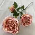 Artificial Austin rose flower branch 3-head fake silk roses for decor hotel wedding party. - Autumn Pink