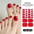Pegatinas de uñas de los pies de color sólido, uñas postizas rojas brillantes e impermeables. - Uñas Desnudas + Lima de Uñas (ZXJ-0019) / Rojo Verdadero