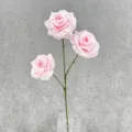 Pink 3-head artificial rose flower branch silk floral arrangement for wedding home decor. - Pink