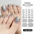 Pegatinas de uñas de los pies con brillo plateado para mujeres, uñas postizas brillantes de verano. - Purpurina Plateada (ZXJ-0033) / Uñas postizas y lima de uñas