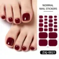 Pegatinas de uñas de los pies minimalistas de color sólido rojo vino brillante impermeable. - Uñas Desnudas + Lima de Uñas (ZXJ-0021) / Burdeos