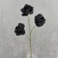 3-head artificial black rose branch silk flower for wedding home DIY decoration and party setup - Black