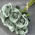 Künstlicher Salbeigrüner Rosenstrauß 9 Köpfe Seidenblumen Hochzeit Heimdekoration - Grün