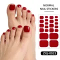 Pegatinas de uñas de los pies minimalistas rojas brillantes impermeables para mujeres y niñas. - Uñas Desnudas + Lima de Uñas (ZXJ-0023) / Rojo Puro