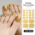 Dettaglio adesivi per unghie dei piedi glitterati oro con effetto applicato e foglio. - Glitter Oro (ZXJ-0036) / Unghie finte e lima per unghie