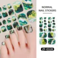 Autocollants d'ongles d'orteil en marbre vert doré, gradient d'été, finition brillante. - ZF-0328