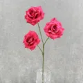 Detail view of 3-head artificial rose branch, ideal for home decor, wedding and DIY floral design. - Rose Red