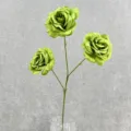 3-Head artificial green rose flower branch for home decor and DIY floral arrangement. - Dark Green