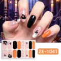 Halloween nail stickers dark ghost black cat orange gel nail art wraps DIY manicure set - Halloween Nail Sticker (ZE-1041)