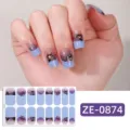 Adhesivos de uñas gato estilo oscuro Halloween, pegatinas gel purpurina violeta con hoja y modelo. - Estilo Gato Degradado de Halloween (ZE-0874) / Uñas postizas y lima de uñas