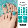 Vista detallada de pegatinas de uñas de los pies de mármol verde de verano con oro. - Estilo Degradado Verde Estrellado (ZF-0368)