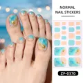 Adhesivos de uñas de los pies con concha degradada de verano, envolturas de gel azul. - ZF-0370