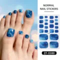 Pegatinas de uñas de los pies con degradado azul de verano y remolinos plateados brillantes. - Estilo Degradado Azul Blanco (ZF-0380)