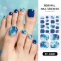 Detalle de pegatinas de uñas de los pies de mármol degradado azul de verano, envolturas de galaxia. - Estilo Degradado Estrellado Azul Blanco (ZF-0381)