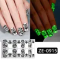Halloween luminous skull nail stickers, dark gothic cross nail art wraps for women and girls. - Halloween Green Light Skull Style (ZE-0915) / Press-on Nails and Nail File