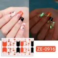 Halloween glow-in-the-dark nail wraps featuring cute ghosts and pumpkins for spooky style. - Halloween Black Orange French Style (ZE-0916) / Press-on Nails and Nail File