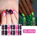 Glow in the dark Halloween nail wraps with spooky skull and floral designs for women. - Halloween Pink Black Skull Style (ZE-0924) / Press-on Nails and Nail File