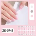 Pink French gel nail wraps with glitter grid lines and color swatches for women. - Pink Gradient Glitter Style(ZE-0745)