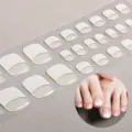 Half uitgeharde UV gel teen nagels Franse stijl witte press on teen nagels UV licht nodig - BSJ-0108 / Nagelwraps + Doos + Alcoholdoekje + Nagelpijl + Houten Stok