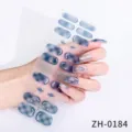 Waterproof gel nail wraps 22 tips gradient blue glitter gold geometric nail stickers - ZH-0184 / Press-on Nails and Nail File