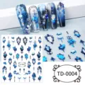 Dark gothic rose 5D nail stickers relief blue skull DIY nail art decal accessories detail - Dark Rose Style(TD-0004)