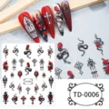 Dark gothic 5D embossed nail stickers featuring red roses, snakes, and cross designs for DIY art. - Dark Rose Style(TD-0006)