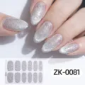 Silver glitter full wrap nail stickers detail view, stylish sparkly nail art design for women and girls. - ZK081