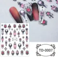 Gothic 5D embossed nail stickers with dark rose and skull designs for DIY manicure art. - Dark Rose Style(TD-0007)