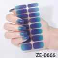 Pegatinas de unas degradado azul morado manicura 16 piezas variante diseno belleza - Estilo Degradado Azul Púrpura (ZE-0666) / Uñas postizas y lima de uñas