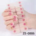Gradient pink French nail wraps with 3D gold foil stars and moon design, 16 tips. - ZE-0886