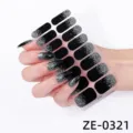 Pegatinas de uñas con purpurina negra plateada 16 piezas cobertura completa mujer - ZE-0321 Degradado Negro (ZE-0321)