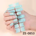 Gradient mint green nail wraps with silver hearts French manicure stickers for women 16 tips - ZE-0853