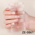 Gradient glitter French nail wraps 3D gold foil stickers for elegant manicure styling. - ZE-0861