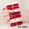 Red and white heart nail wrap stickers with shimmer finish for trendy manicure art. - ZE-0862