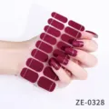 Effen kleur glitter nagelwraps 16 tips volledige dekking zelfklevende nail art stickers - ZE-0328 Wijnrood Goud Lijnen (ZE-0328)