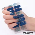 Pegatinas de uñas degradadas azules con estrellas y luna doradas para manicure elegante. - Estilo Estrella Luna Oro Degradado Cielo Estrellado Azul(ZE-0577) / Uñas postizas y lima de uñas
