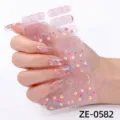 Pegatinas de uñas florales con purpurina rosa, elegantes envolturas doradas para manicura. - Estilo Floral Estrella Luna Oro Purpurina Rosa(ZE-0582) / Uñas postizas y lima de uñas