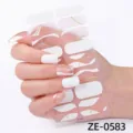 Pegatinas de uñas francesas minimalistas con líneas onduladas blancas y doradas ideales. - Estilo Línea Ondeada Oro Borde Blanco Minimalista Francés(ZE-0583) / Uñas postizas y lima de uñas