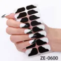 Pegatinas de uñas francesas en blanco y negro con diseño de olas con purpurina. - Estilo Línea Ondeada Purpurina Bicolor Negro Blanco(ZE-0600) / Uñas postizas y lima de uñas