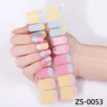 Pastel French Nail Wraps Dual-Row Self-Adhesive Colorful Half-Moon Full Cover Manicure Decals - Pink Blue Yellow Color-Block Style (ZS-0053) / Press-on Nails and Nail File