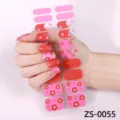 Pink floral nail wraps, double row gel nail stickers for fingers, elegant manicure art design. - Pink Floral Style (ZS-0055) / Press-on Nails and Nail File