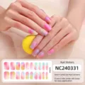 Dettaglio di adesivi per unghie in gel semi-polimerizzato con design sfumato rosa e giallo. - Stile Sfumato Francese (NC240331)